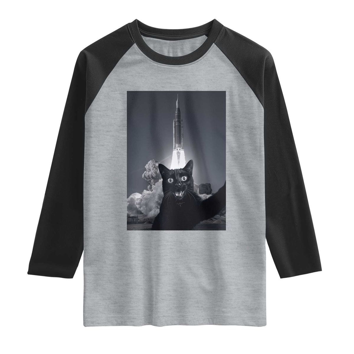 Funny Black Cat Selfie Raglan Shirt Back To The Moon Mission 2026 TS14 Heather Gray Black Print Your Wear