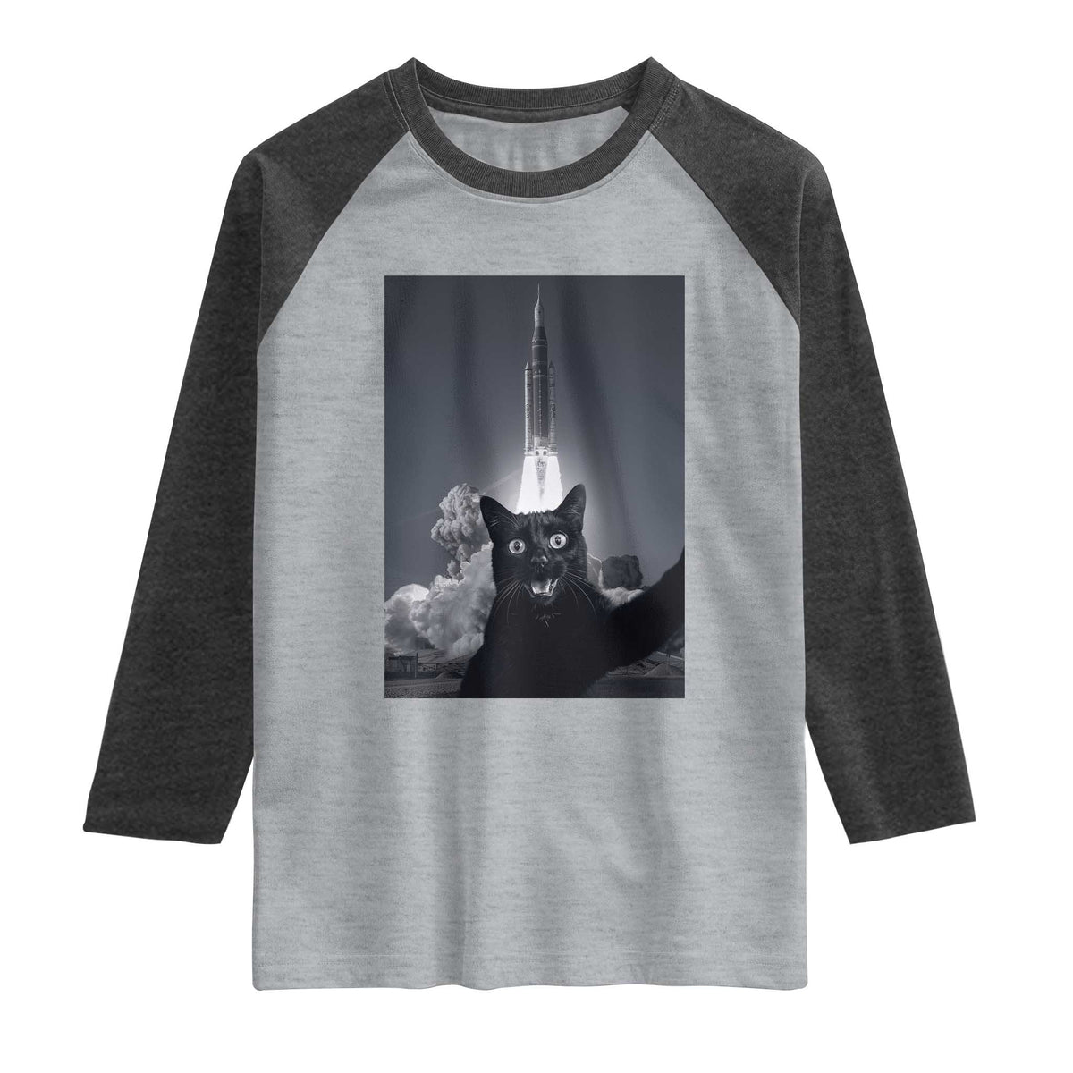 Funny Black Cat Selfie Raglan Shirt Back To The Moon Mission 2026 TS14 Heather Gray Heather Charcoal Print Your Wear