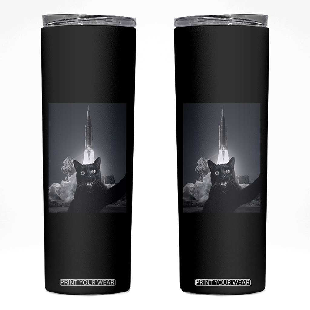 Funny Black Cat Selfie Skinny Tumbler Back To The Moon Mission 2026 TS14 Black Print Your Wear
