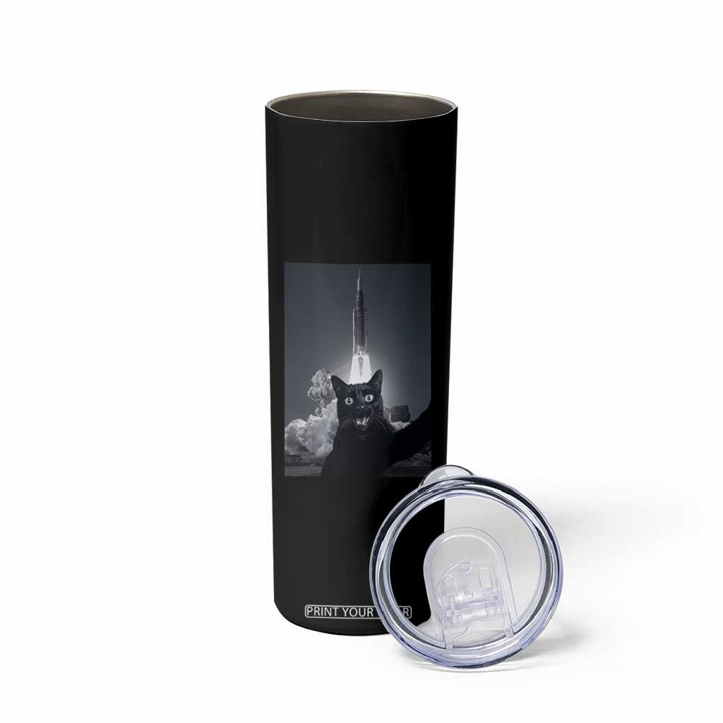 Funny Black Cat Selfie Skinny Tumbler Back To The Moon Mission 2026 TS14 Print Your Wear