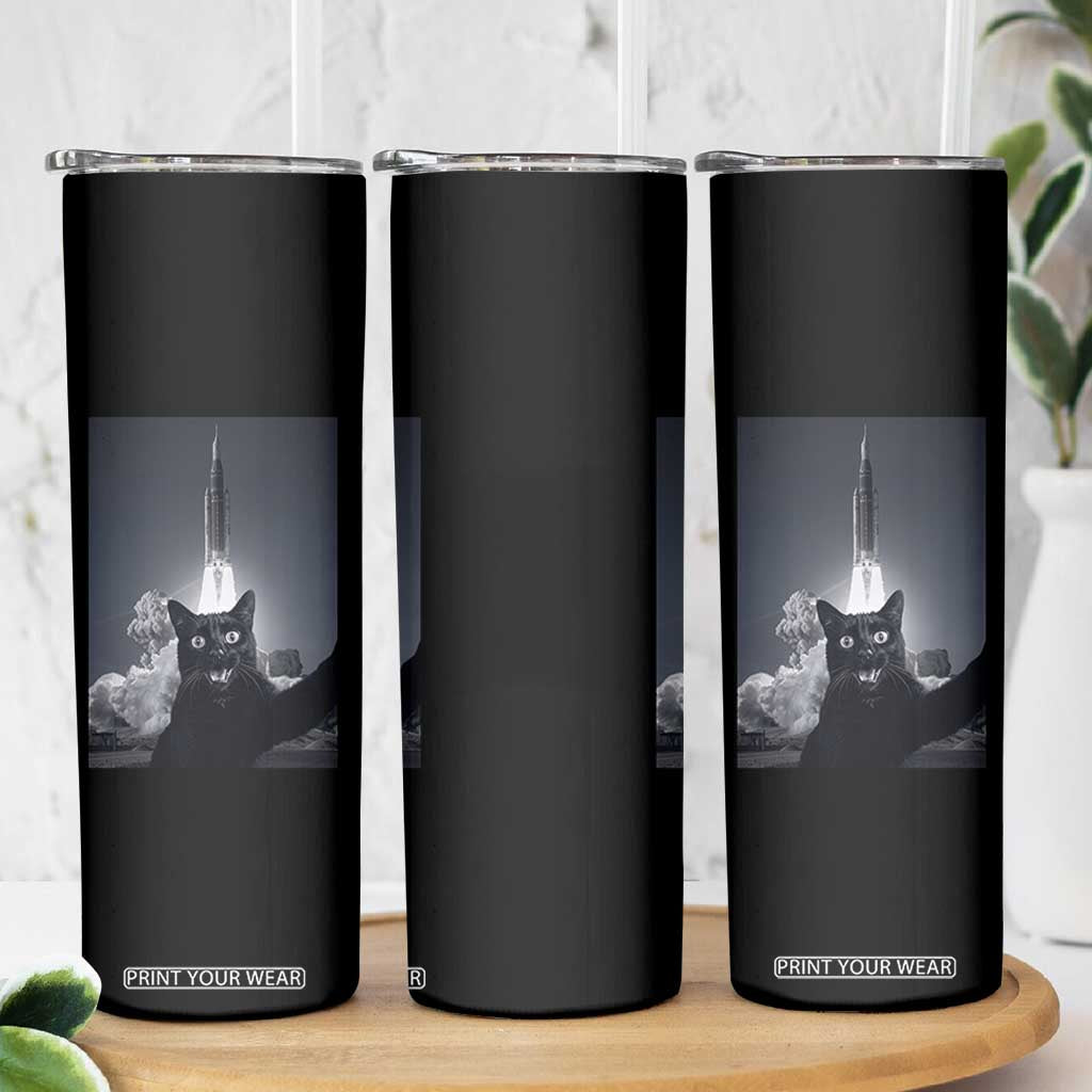 Funny Black Cat Selfie Skinny Tumbler Back To The Moon Mission 2026 TS14 Print Your Wear