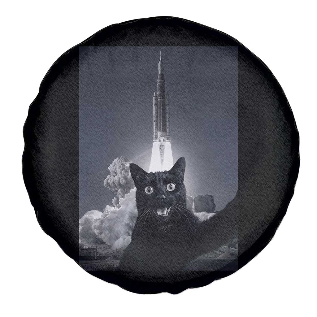 Funny Black Cat Selfie Spare Tire Cover Back To The Moon Mission 2026 TS14 Print Your Wear