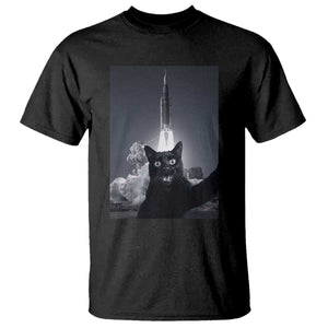 Funny Black Cat Selfie T Shirt Back To The Moon Mission 2026 TS14 Black Print Your Wear