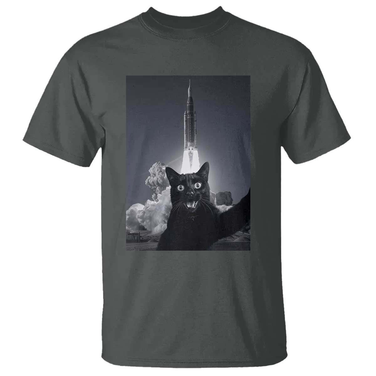 Funny Black Cat Selfie T Shirt Back To The Moon Mission 2026 TS14 Dark Heather Print Your Wear
