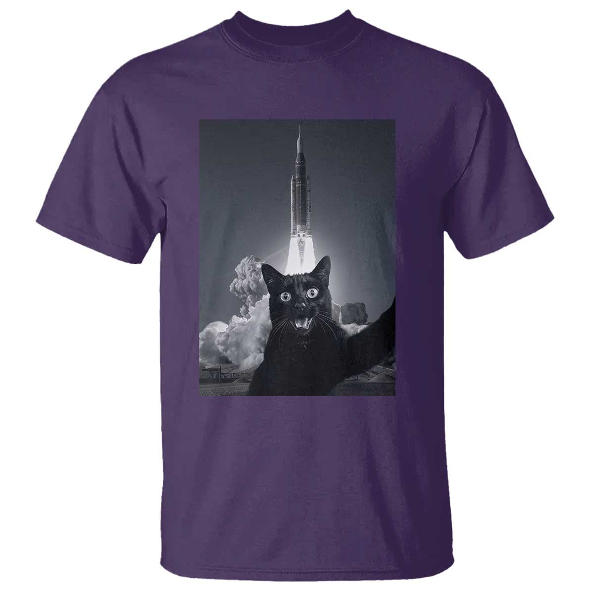 Funny Black Cat Selfie T Shirt Back To The Moon Mission 2026 TS14 Purple Print Your Wear