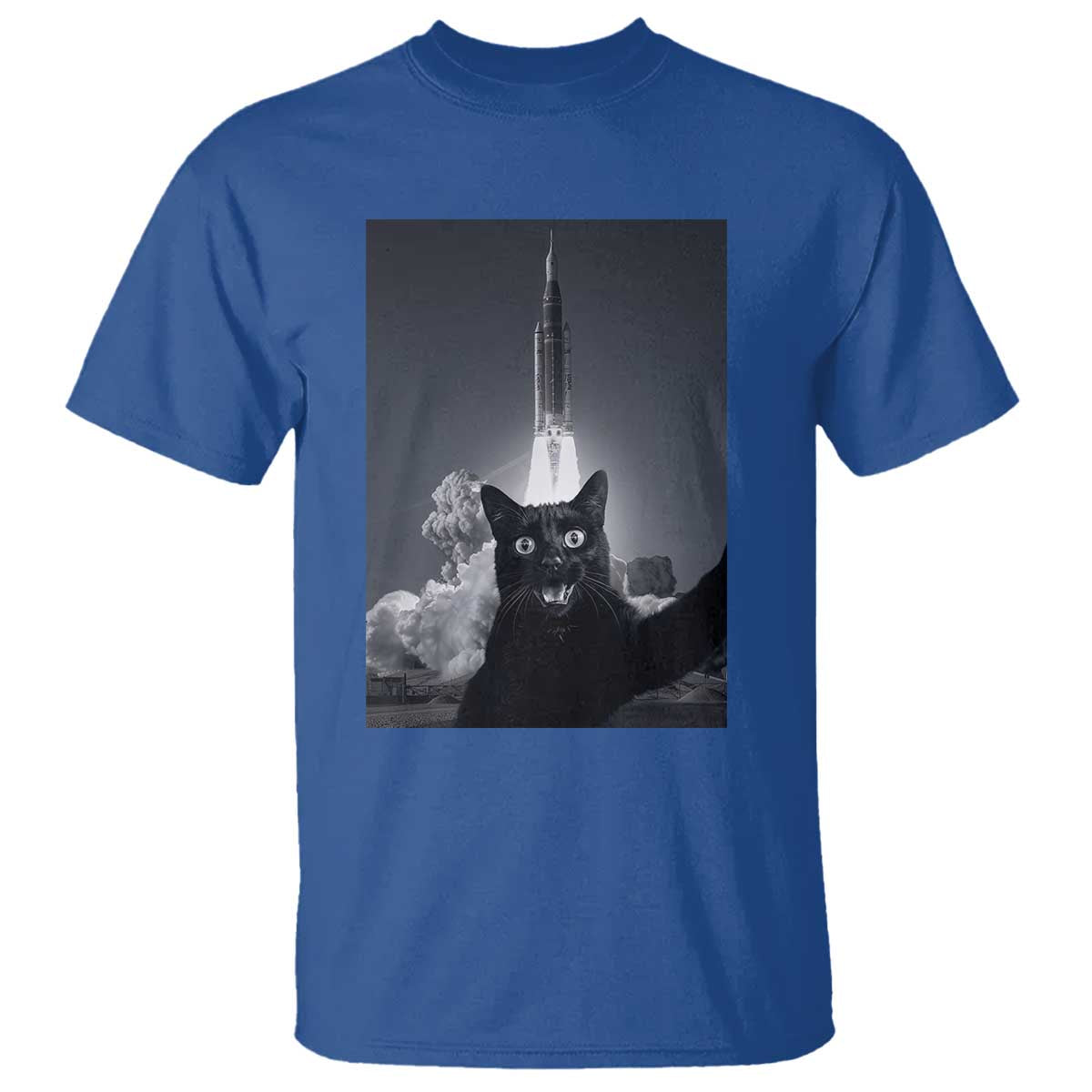 Funny Black Cat Selfie T Shirt Back To The Moon Mission 2026 TS14 Royal Blue Print Your Wear