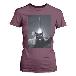 Funny Black Cat Selfie T Shirt For Women Back To The Moon Mission 2026 TS14 Maroon Print Your Wear