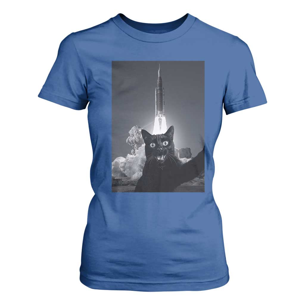 Funny Black Cat Selfie T Shirt For Women Back To The Moon Mission 2026 TS14 Royal Blue Print Your Wear