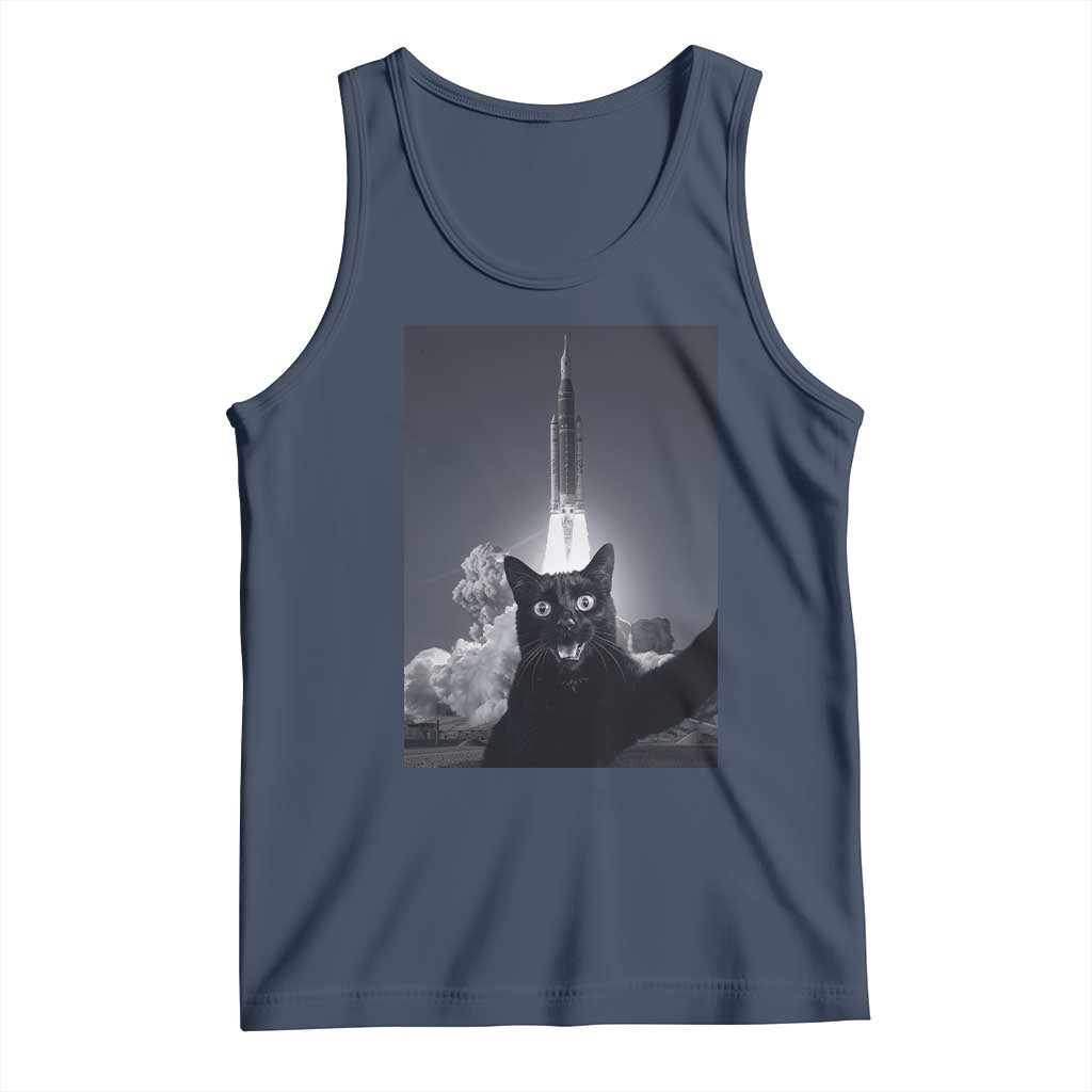 Funny Black Cat Selfie Tank Top Back To The Moon Mission 2026 TS14 Navy Print Your Wear