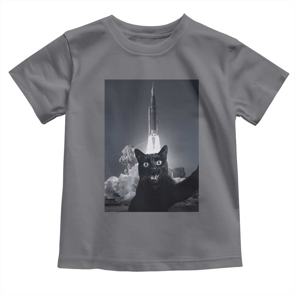 Funny Black Cat Selfie Toddler T Shirt Back To The Moon Mission 2026 TS14 Charcoal Print Your Wear