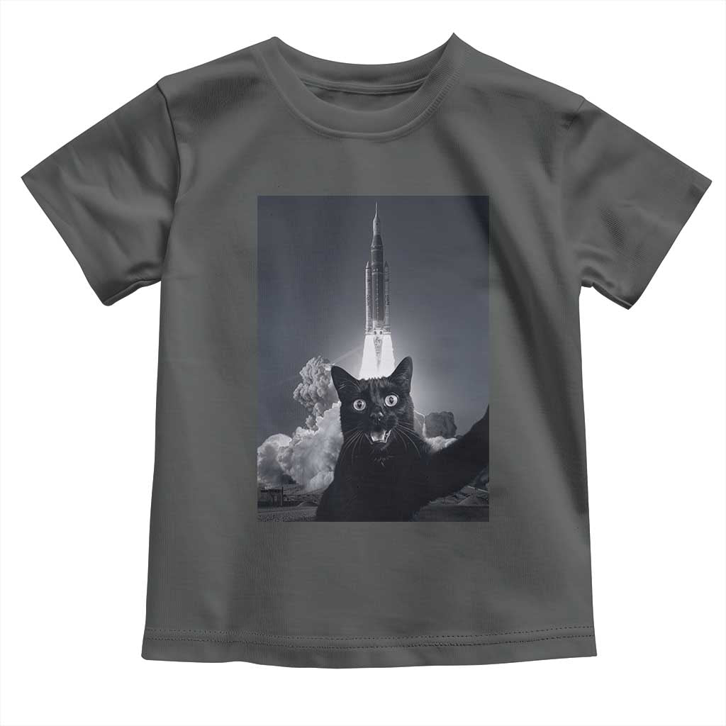 Funny Black Cat Selfie Toddler T Shirt Back To The Moon Mission 2026 TS14 Dark Heather Print Your Wear