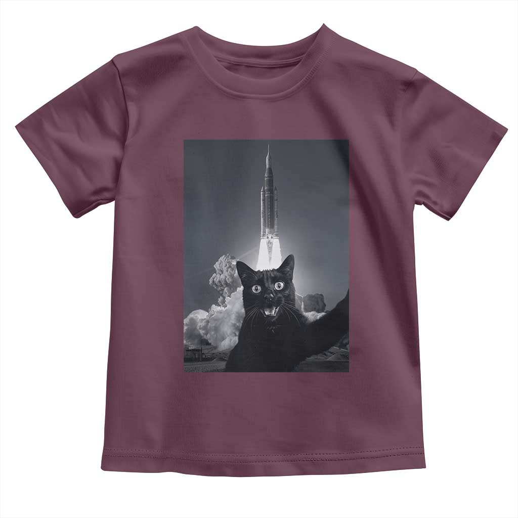 Funny Black Cat Selfie Toddler T Shirt Back To The Moon Mission 2026 TS14 Maroon Print Your Wear