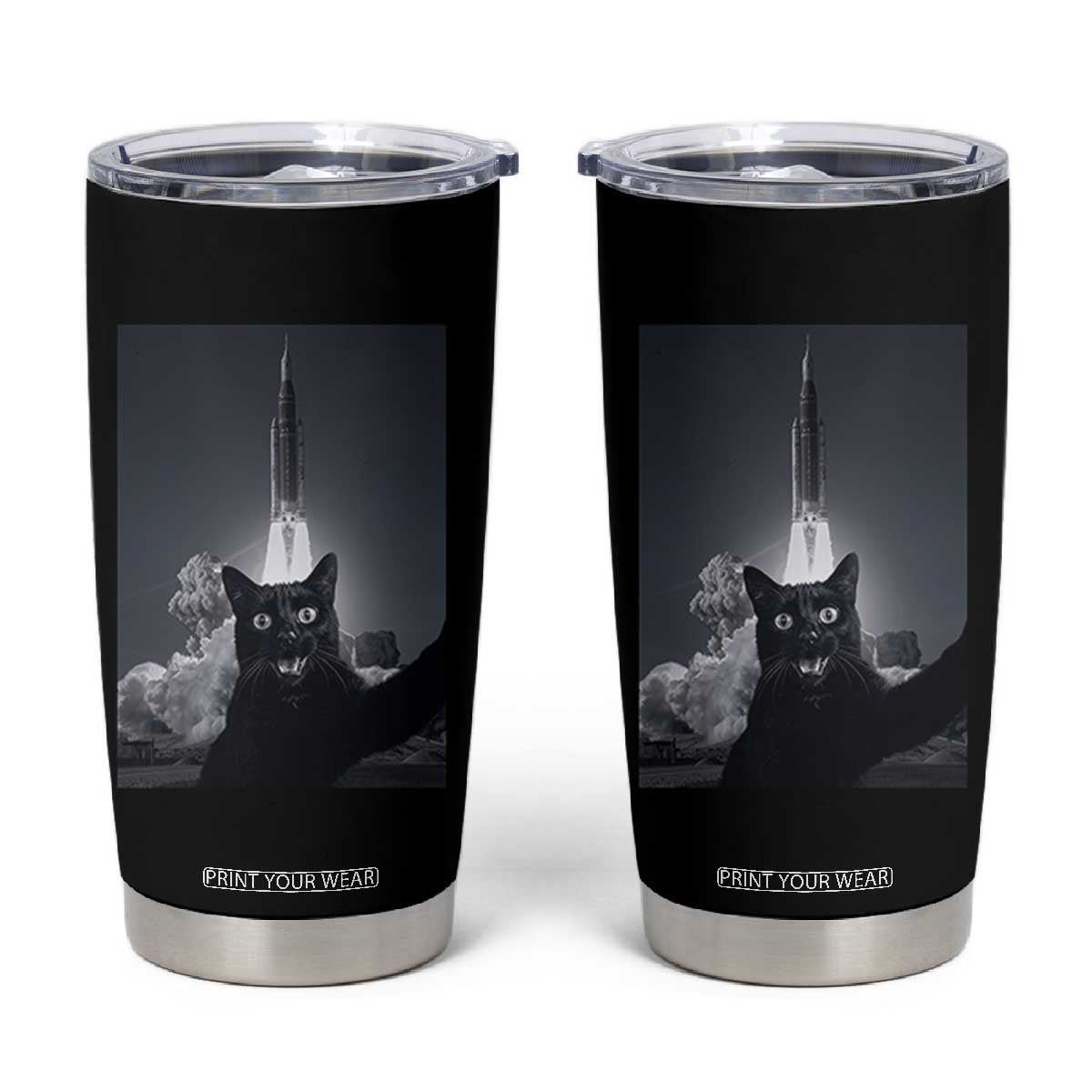 Funny Black Cat Selfie Tumbler Cup Back To The Moon Mission 2026 TS14 Black Print Your Wear