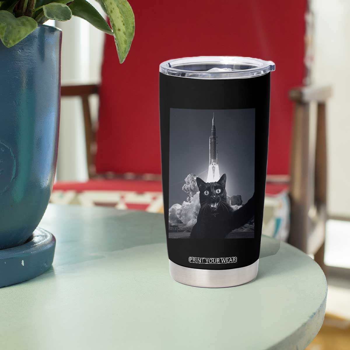 Funny Black Cat Selfie Tumbler Cup Back To The Moon Mission 2026 TS14 Print Your Wear