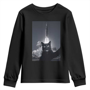 Funny Black Cat Selfie Youth Sweatshirt Back To The Moon Mission 2026 TS14 Black Print Your Wear