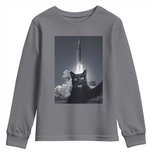 Funny Black Cat Selfie Youth Sweatshirt Back To The Moon Mission 2026 TS14 Charcoal Print Your Wear