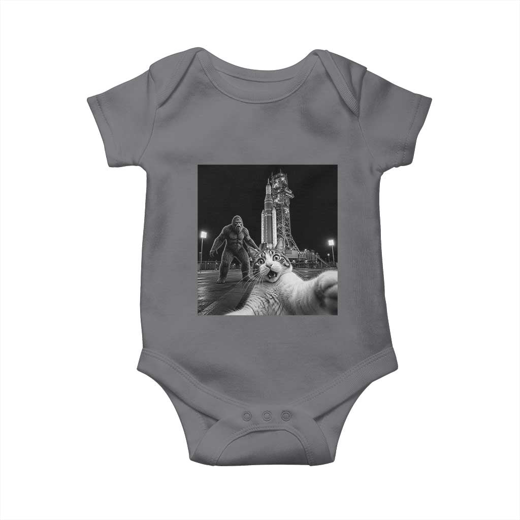 Funny Cat Selfie with Bigfoot Baby Onesie Back To The Moon Mission 2026 TS14 Charcoal Print Your Wear