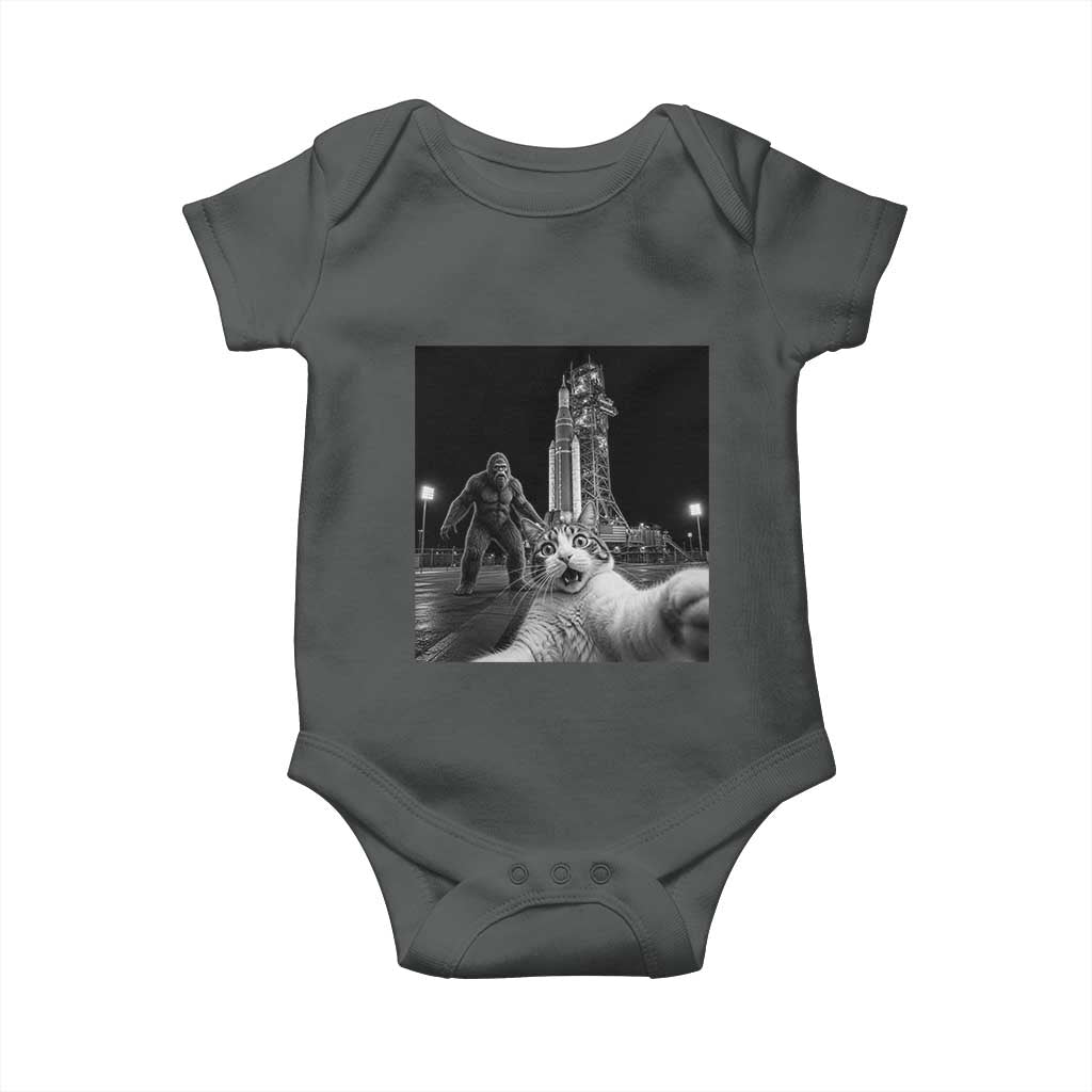 Funny Cat Selfie with Bigfoot Baby Onesie Back To The Moon Mission 2026 TS14 Dark Heather Print Your Wear