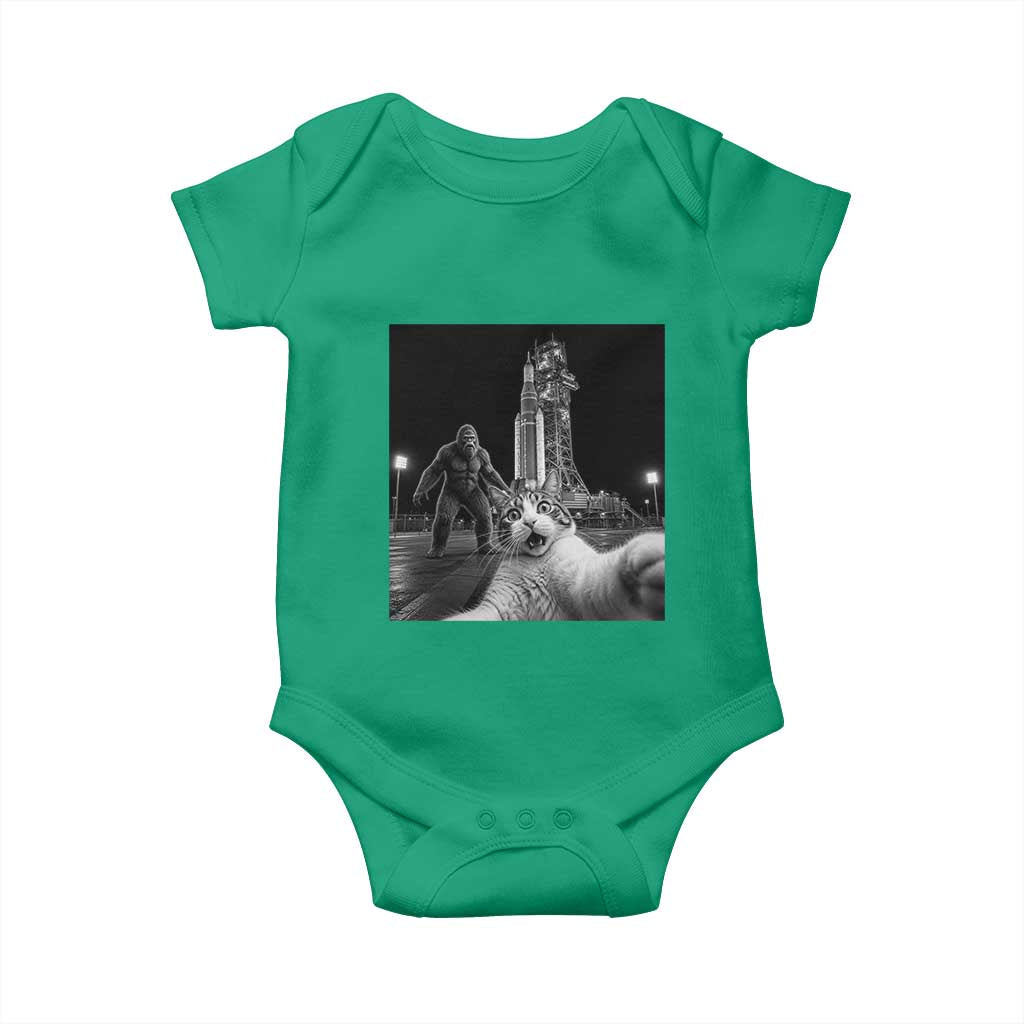 Funny Cat Selfie with Bigfoot Baby Onesie Back To The Moon Mission 2026 TS14 Irish Green Print Your Wear