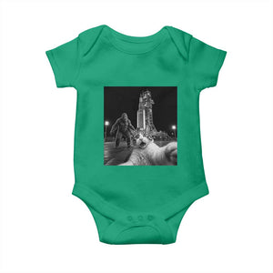 Funny Cat Selfie with Bigfoot Baby Onesie Back To The Moon Mission 2026 TS14 Irish Green Print Your Wear