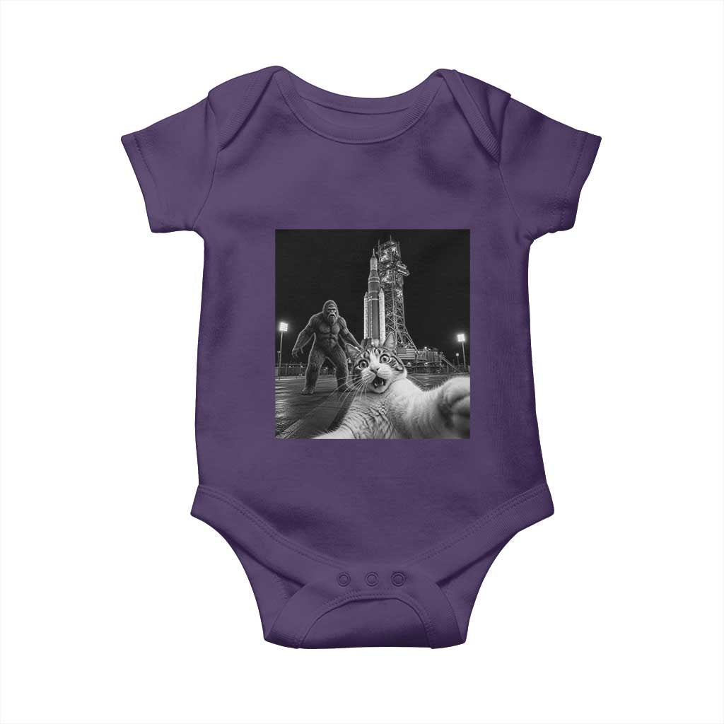Funny Cat Selfie with Bigfoot Baby Onesie Back To The Moon Mission 2026 TS14 Purple Print Your Wear