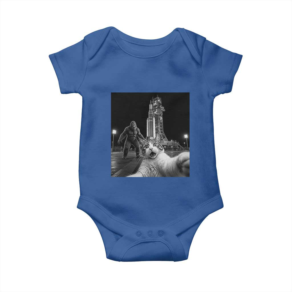 Funny Cat Selfie with Bigfoot Baby Onesie Back To The Moon Mission 2026 TS14 Royal Blue Print Your Wear