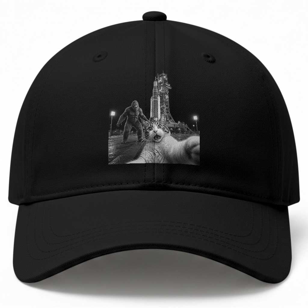 Funny Cat Selfie with Bigfoot Baseball Cap Back To The Moon Mission 2026 TS14 Print Your Wear
