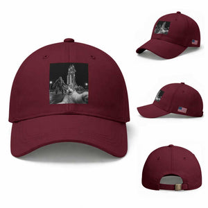 Funny Cat Selfie with Bigfoot Baseball Cap Back To The Moon Mission 2026 TS14 Baseball Cap Universal Fit Maroon Print Your Wear
