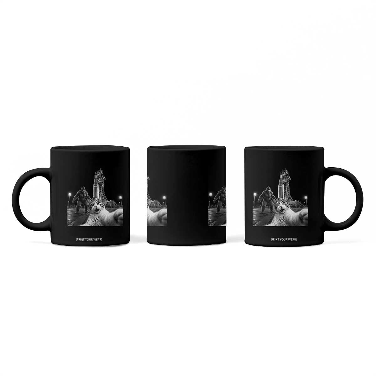 Funny Cat Selfie with Bigfoot Coffee Mug Back To The Moon Mission 2026 TS14 Print Your Wear