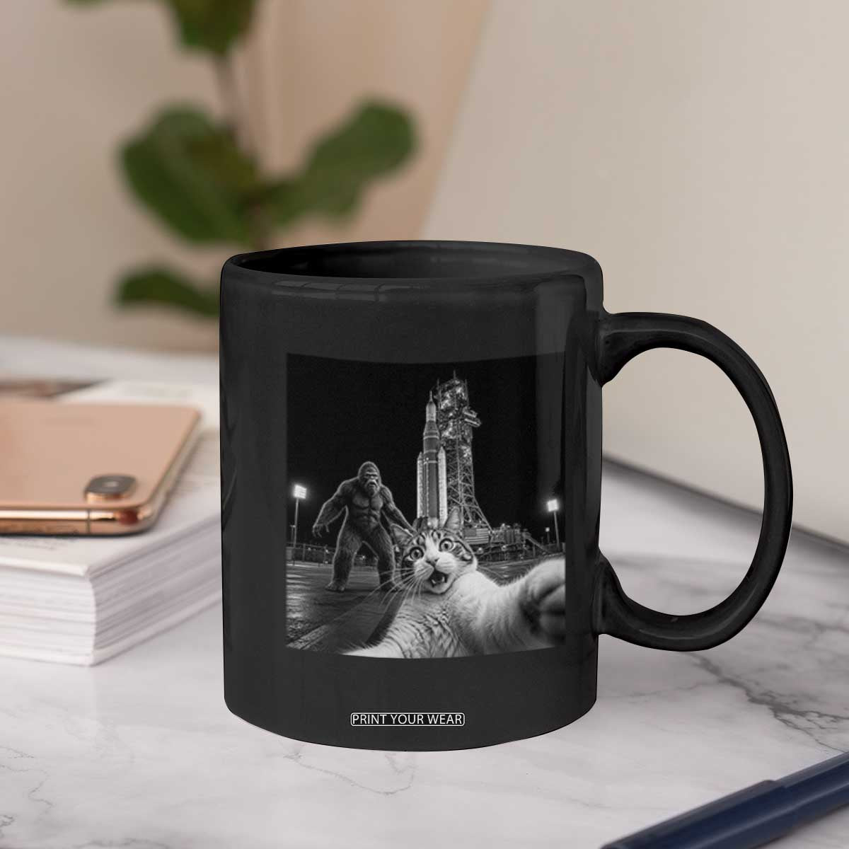 Funny Cat Selfie with Bigfoot Coffee Mug Back To The Moon Mission 2026 TS14 Print Your Wear