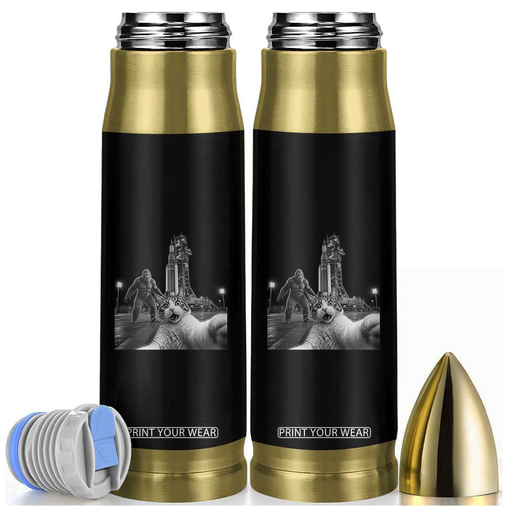 Funny Cat Selfie with Bigfoot Bullet Tumbler Back To The Moon Mission 2026 TS14 Black Print Your Wear