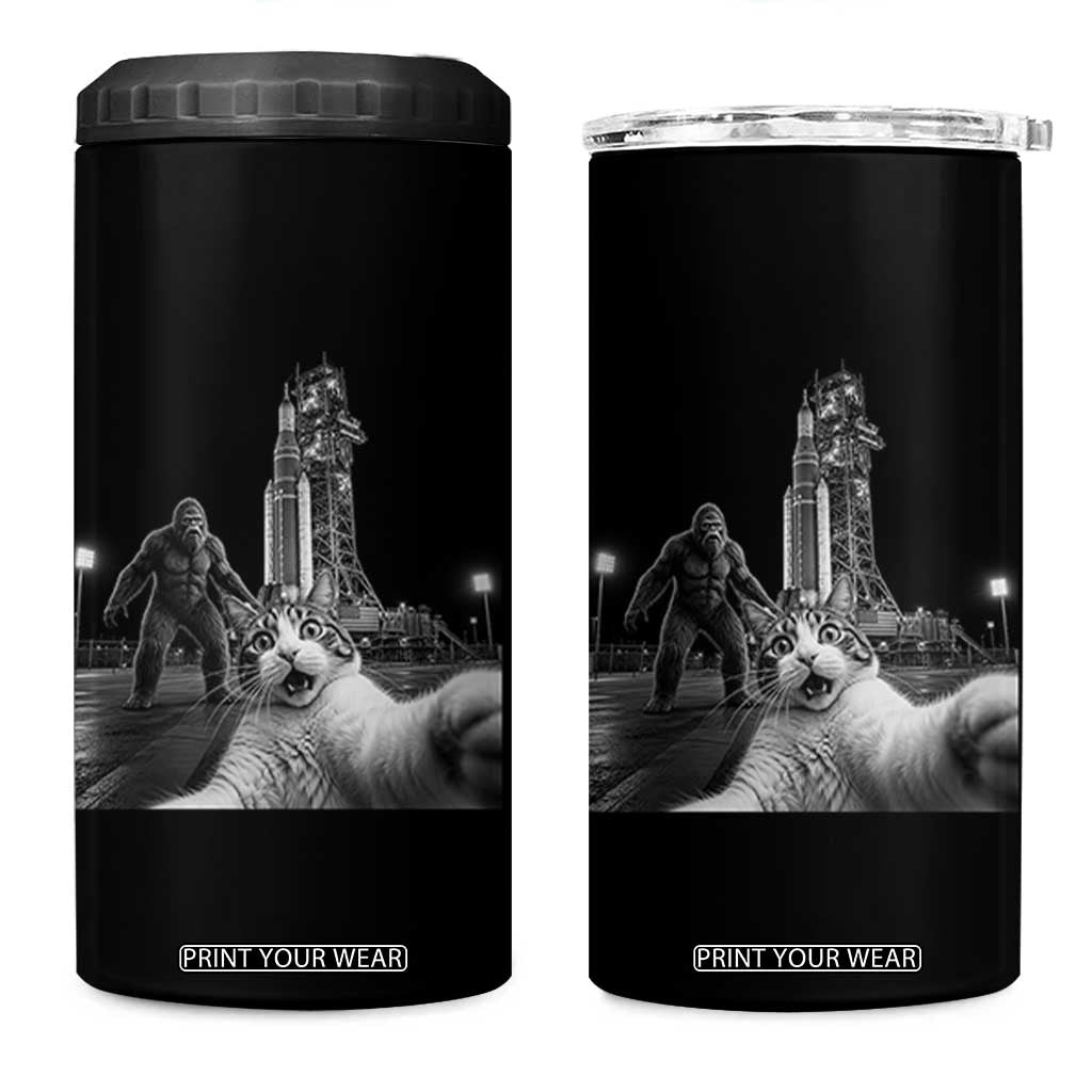 Funny Cat Selfie with Bigfoot 4 in 1 Can Cooler Tumbler Back To The Moon Mission 2026 TS14 One Size: 16 oz Black Print Your Wear