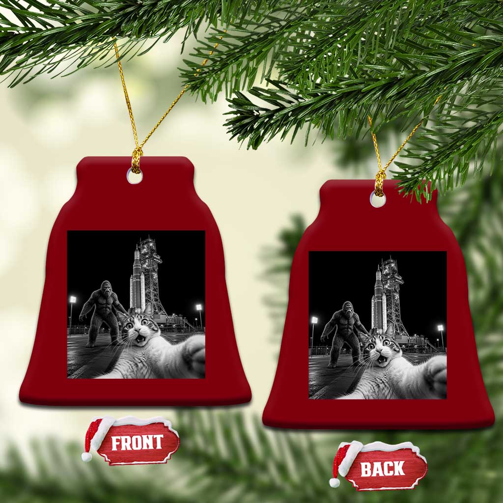 Funny Cat Selfie with Bigfoot Ceramic Ornament Back To The Moon Mission 2026 TS14 Print Your Wear