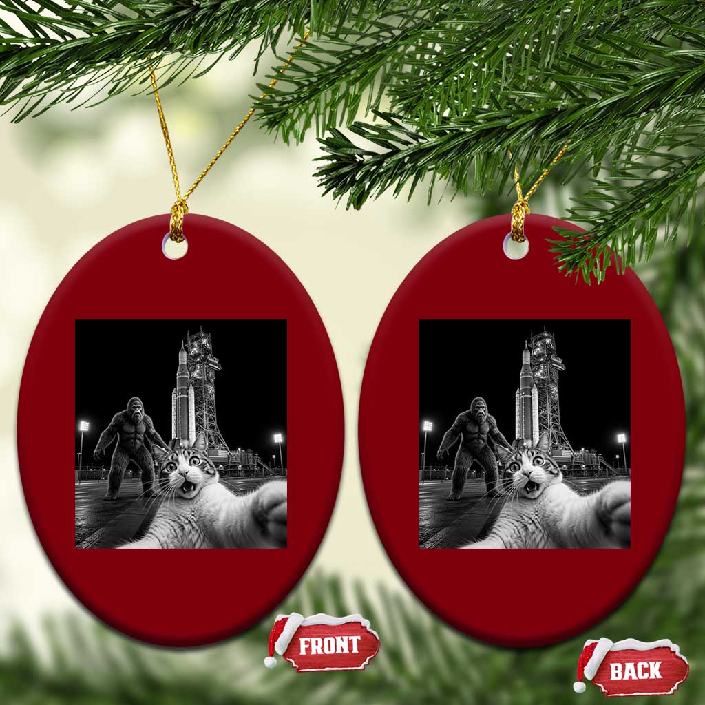 Funny Cat Selfie with Bigfoot Ceramic Ornament Back To The Moon Mission 2026 TS14 Print Your Wear