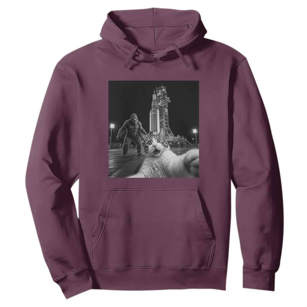 Funny Cat Selfie with Bigfoot Hoodie Back To The Moon Mission 2026 TS14 Maroon Print Your Wear