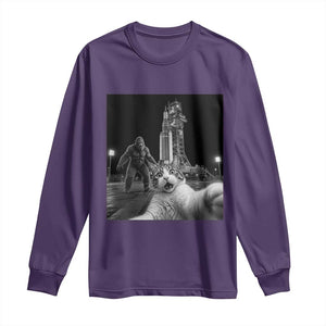 Funny Cat Selfie with Bigfoot Long Sleeve Shirt Back To The Moon Mission 2026 TS14 Purple Print Your Wear