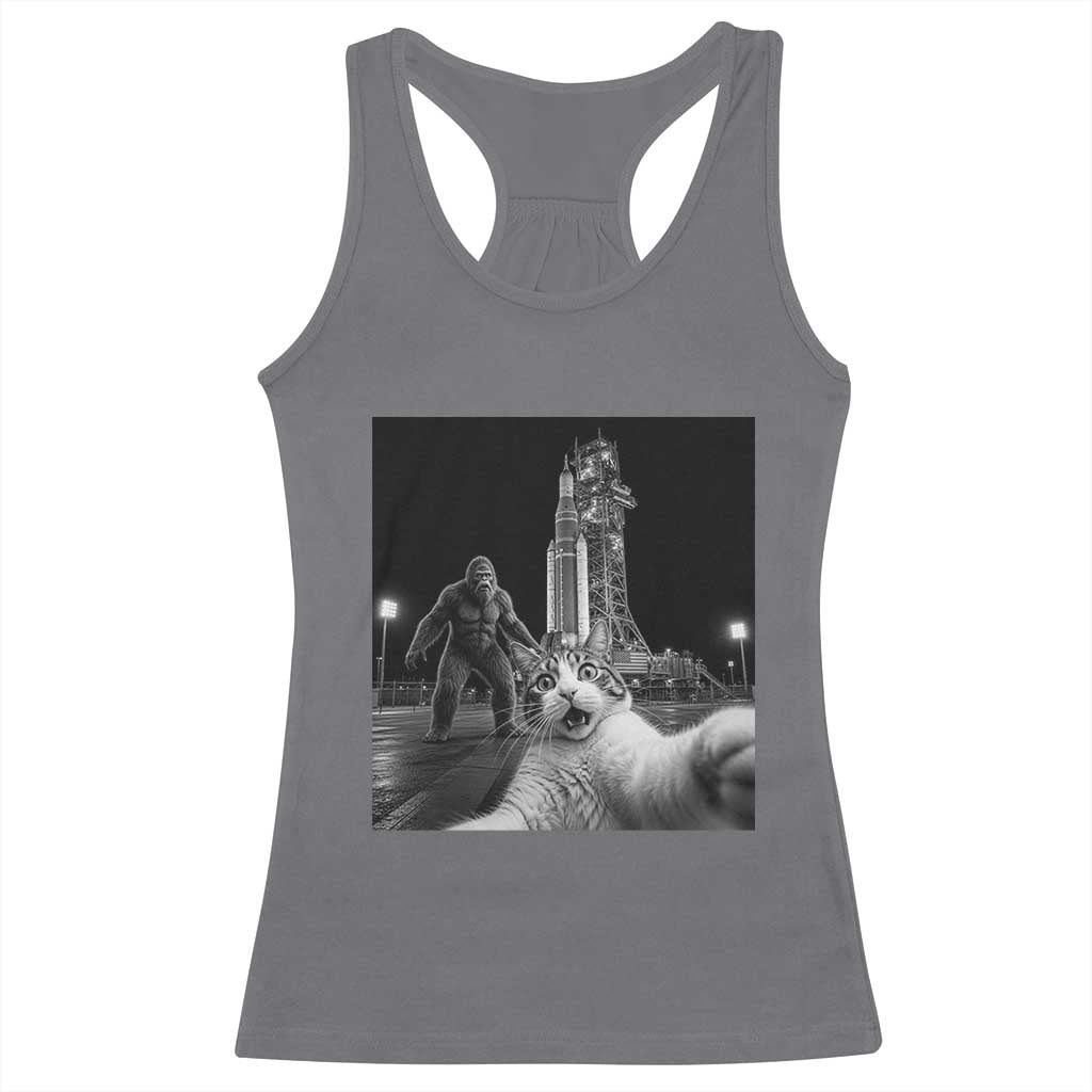 Funny Cat Selfie with Bigfoot Racerback Tank Top Back To The Moon Mission 2026 TS14 Charcoal Print Your Wear