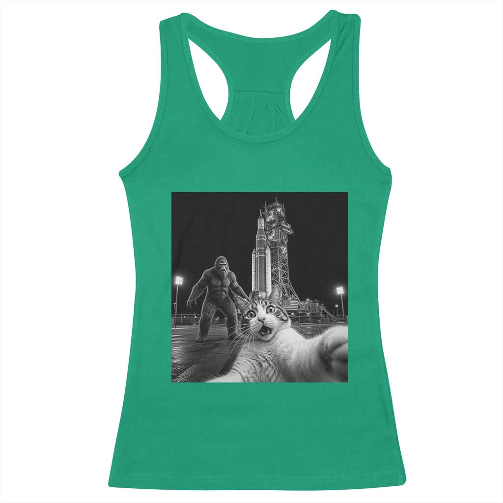 Funny Cat Selfie with Bigfoot Racerback Tank Top Back To The Moon Mission 2026 TS14 Irish Green Print Your Wear