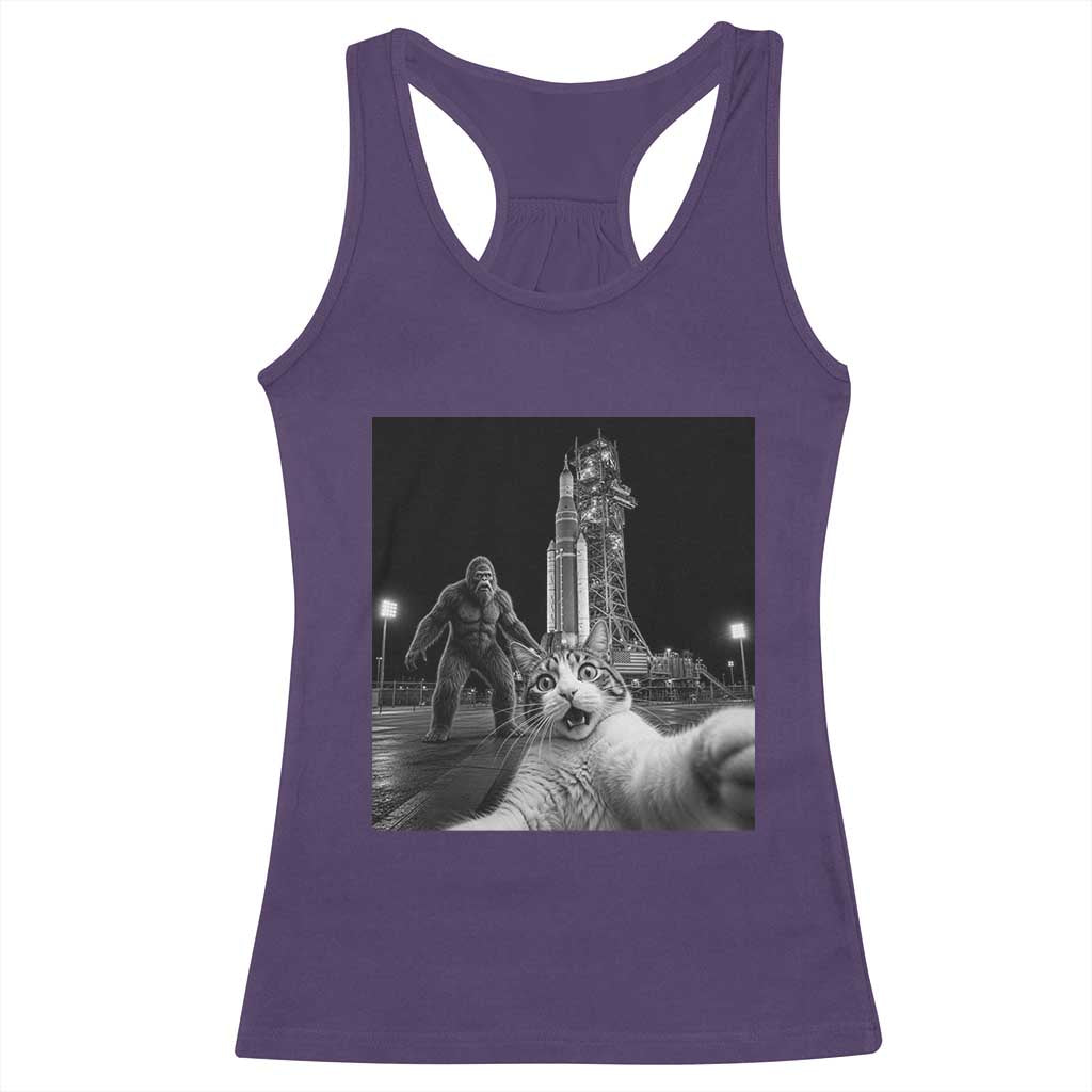 Funny Cat Selfie with Bigfoot Racerback Tank Top Back To The Moon Mission 2026 TS14 Purple Print Your Wear
