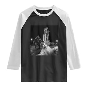 Funny Cat Selfie with Bigfoot Raglan Shirt Back To The Moon Mission 2026 TS14 Black White Print Your Wear