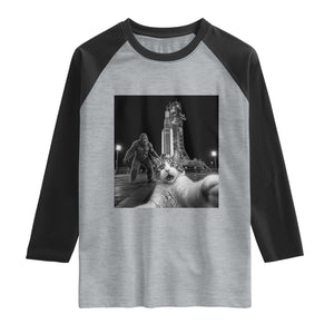 Funny Cat Selfie with Bigfoot Raglan Shirt Back To The Moon Mission 2026 TS14 Heather Gray Black Print Your Wear