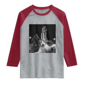 Funny Cat Selfie with Bigfoot Raglan Shirt Back To The Moon Mission 2026 TS14 Heather Gray Heather Red Print Your Wear