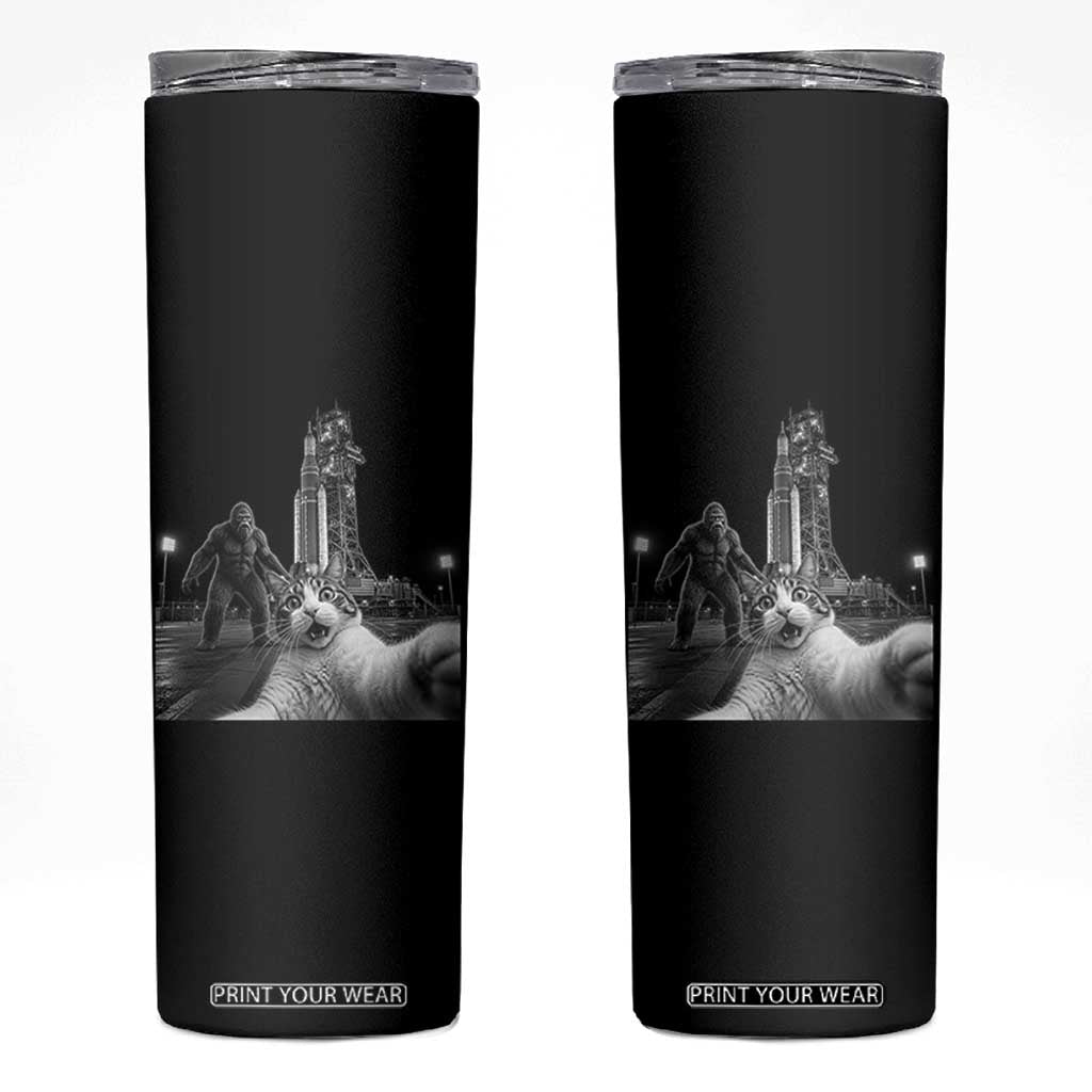 Funny Cat Selfie with Bigfoot Skinny Tumbler Back To The Moon Mission 2026 TS14 Black Print Your Wear