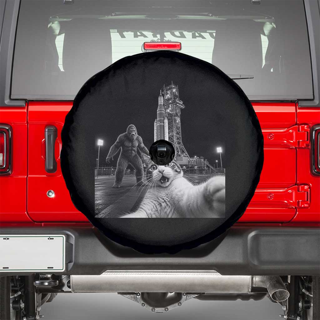 Funny Cat Selfie with Bigfoot Spare Tire Cover Back To The Moon Mission 2026 TS14 Black Print Your Wear