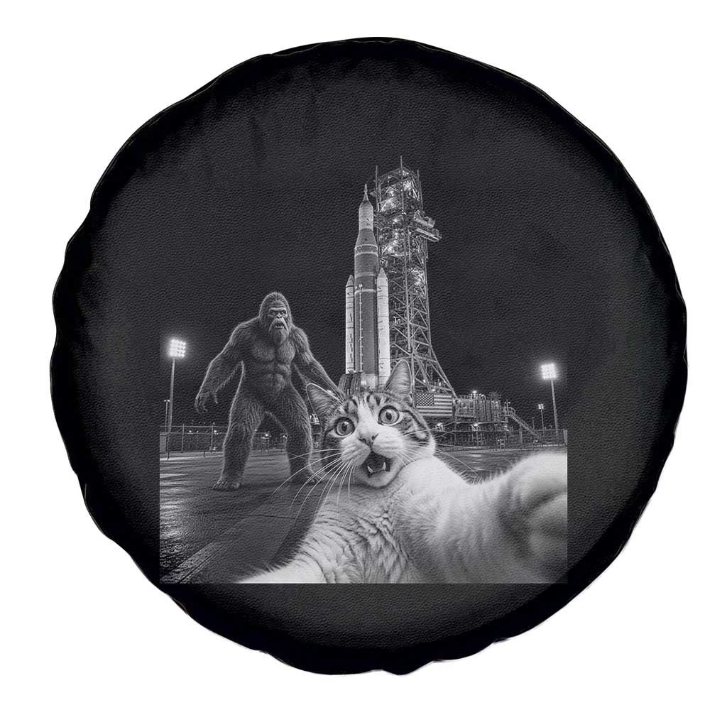 Funny Cat Selfie with Bigfoot Spare Tire Cover Back To The Moon Mission 2026 TS14 Print Your Wear