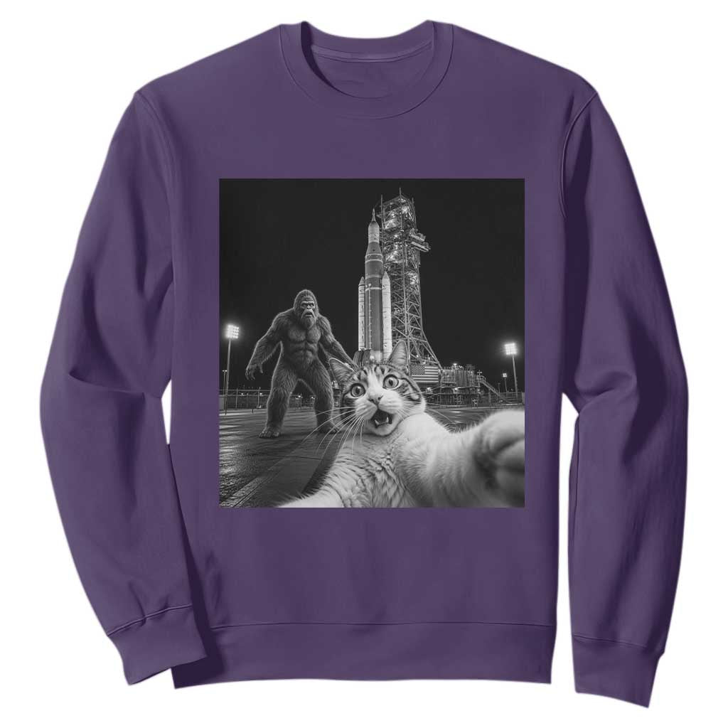 Funny Cat Selfie with Bigfoot Sweatshirt Back To The Moon Mission 2026 TS14 Purple Print Your Wear