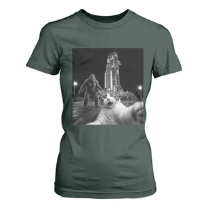 Funny Cat Selfie with Bigfoot T Shirt For Women Back To The Moon Mission 2026 TS14 Dark Forest Green Print Your Wear