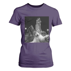 Funny Cat Selfie with Bigfoot T Shirt For Women Back To The Moon Mission 2026 TS14 Purple Print Your Wear