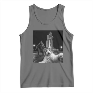 Funny Cat Selfie with Bigfoot Tank Top Back To The Moon Mission 2026 TS14 Black Heather Print Your Wear