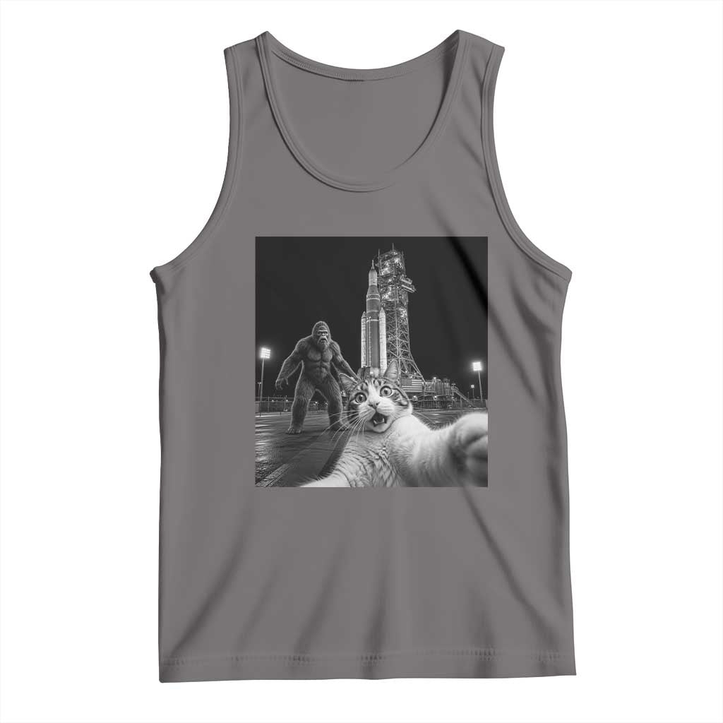 Funny Cat Selfie with Bigfoot Tank Top Back To The Moon Mission 2026 TS14 Deep Heather Print Your Wear